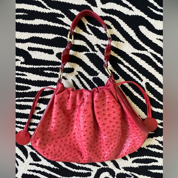 TANNER KROLLE Red Ostrich Shoulder Bag - Picture 3 of 14
